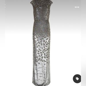 NWT Rachel Gilbert Carlotta Silver Sequin Floor Length Sz 10 Boatneck Gown